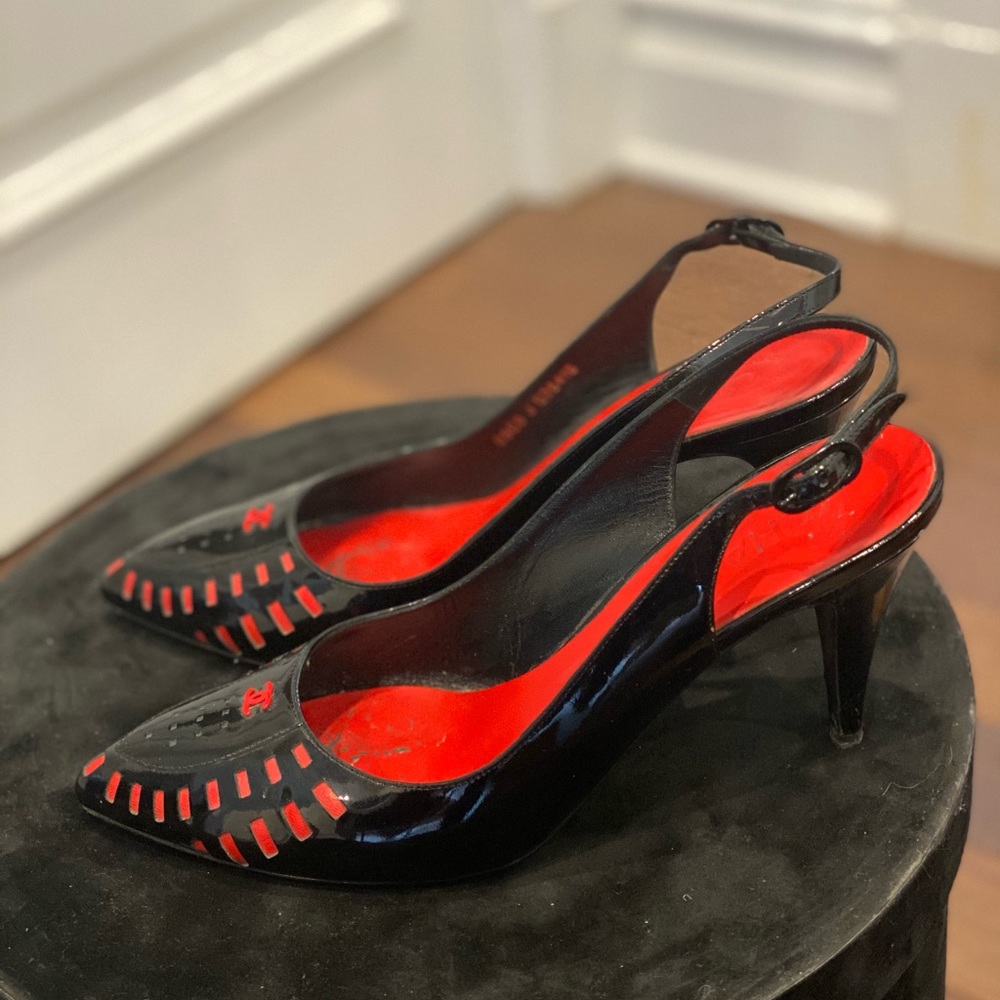 Rare authentic Chanel black patent with red detail